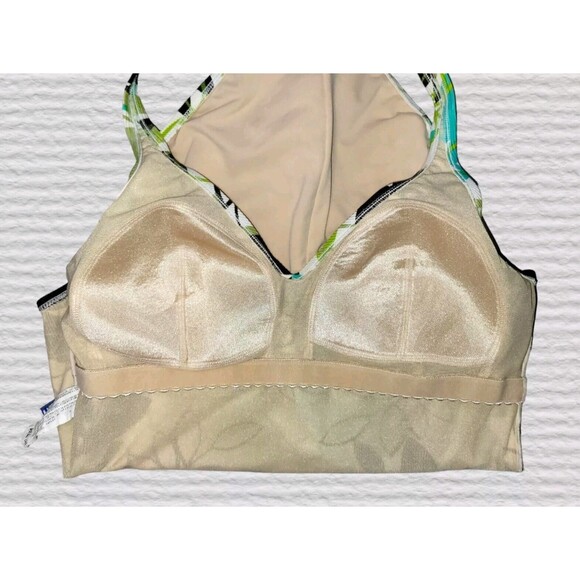 Christina Womens 16/38 Ivory/Brown Floral Ribbed Halter One Piece Swimsuit Beach - Picture 6 of 9